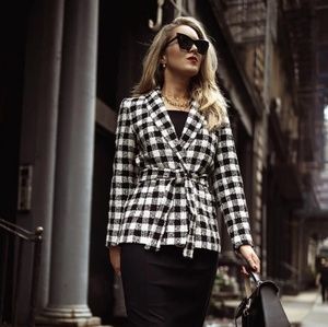 Ann Taylor Checked Belted Jacket